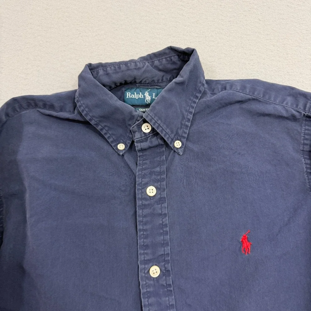 Vintage Polo Ralph Lauren Button Shirt Men's Small Blue Custom Fit Pony Logo 90s